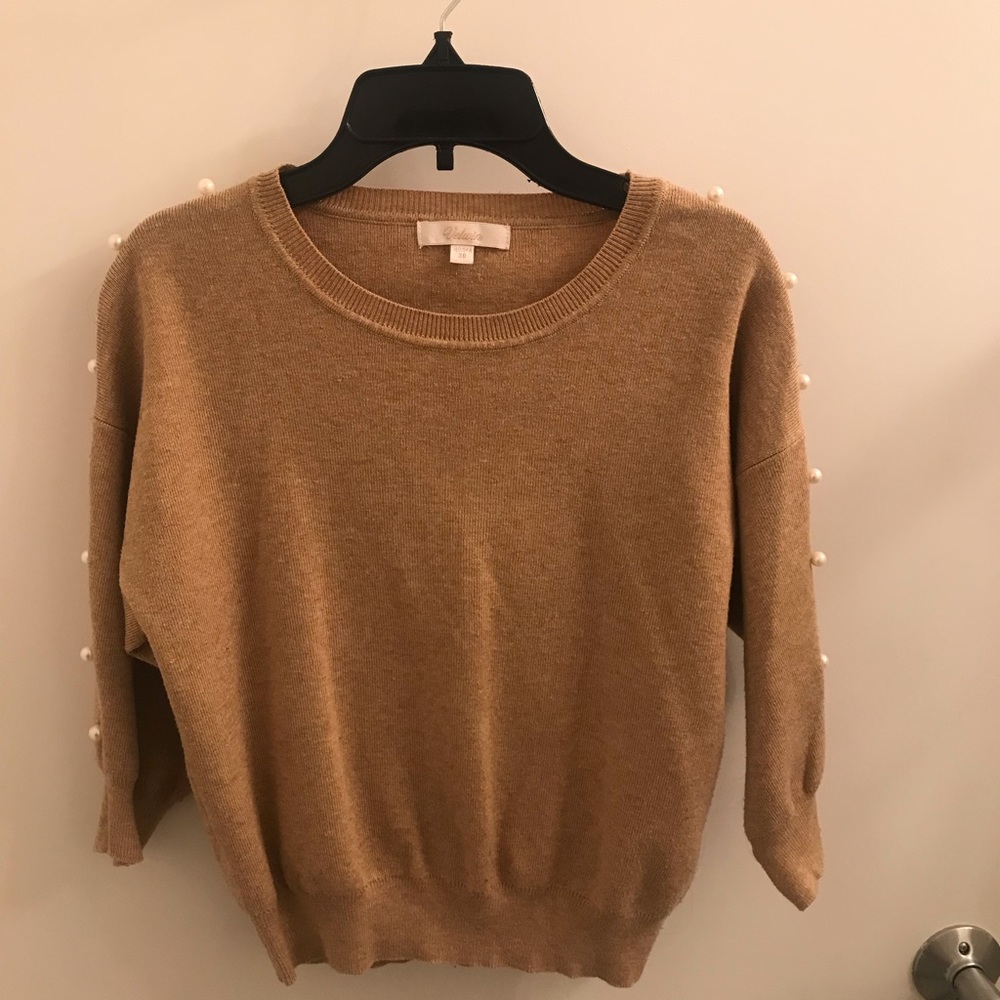 Caramel color sweater top with pearls